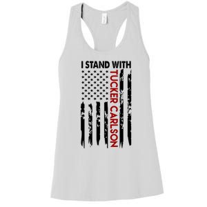 I Stand With Tucker Carlson American Flag Political Women's Racerback Tank