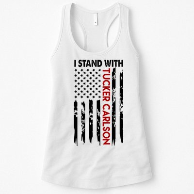 I Stand With Tucker Carlson American Flag Political Womens Tank Top