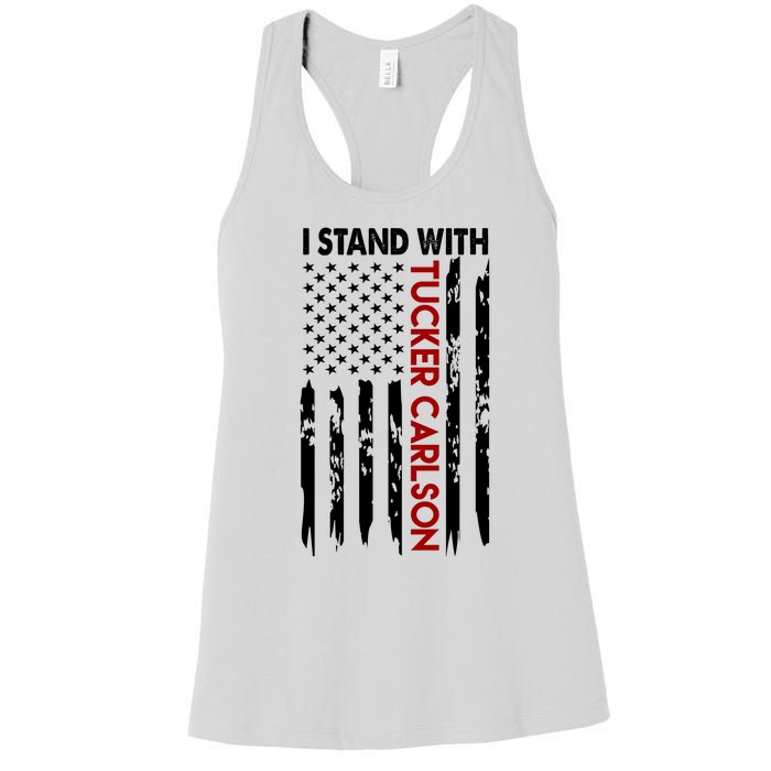 I Stand With Tucker Carlson American Flag Political Women's Racerback Tank