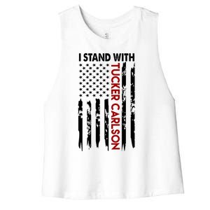 I Stand With Tucker Carlson American Flag Political Women's Racerback Cropped Tank