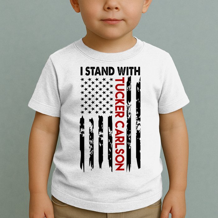 I Stand With Tucker Carlson American Flag Political Toddler T-Shirt