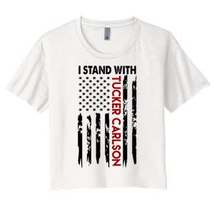 I Stand With Tucker Carlson American Flag Political Women's Crop Top Tee