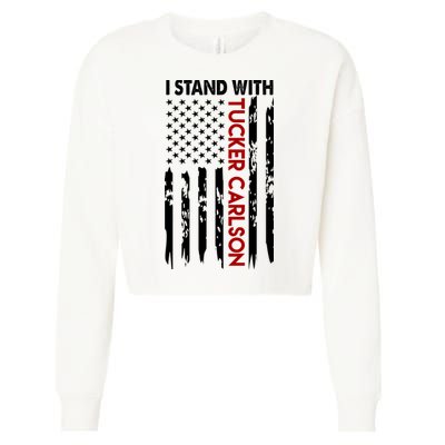 I Stand With Tucker Carlson American Flag Political Cropped Pullover Crew