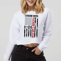I Stand With Tucker Carlson American Flag Political Cropped Pullover Crew