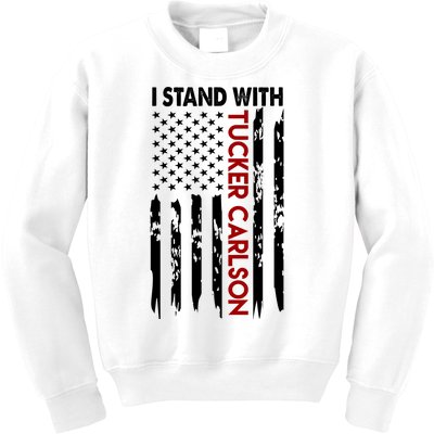 I Stand With Tucker Carlson American Flag Political Kids Sweatshirt