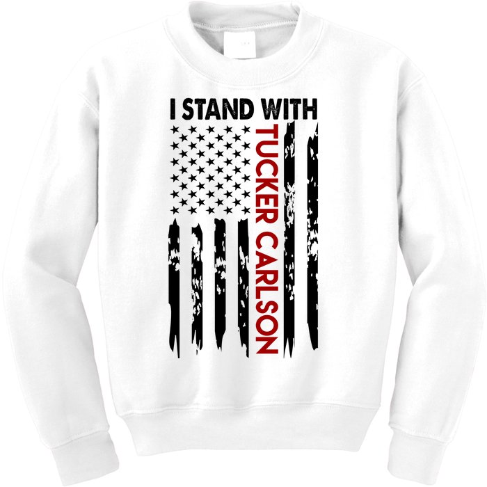 I Stand With Tucker Carlson American Flag Political Kids Sweatshirt