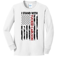 I Stand With Tucker Carlson American Flag Political Kids Long Sleeve Shirt