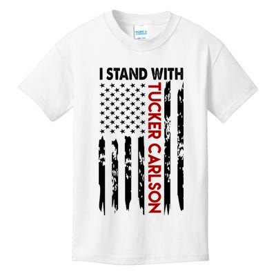 I Stand With Tucker Carlson American Flag Political Kids T-Shirt
