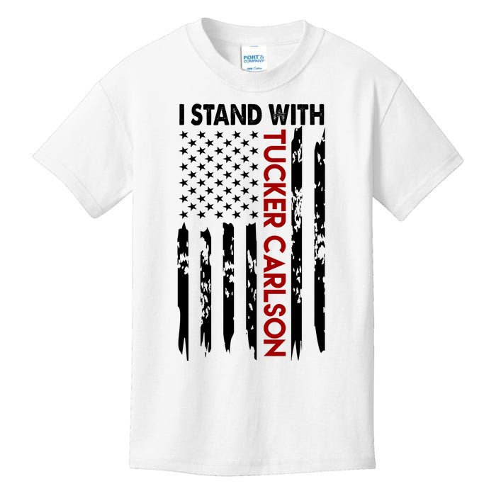 I Stand With Tucker Carlson American Flag Political Kids T-Shirt