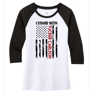 I Stand With Tucker Carlson American Flag Political Women's Tri-Blend 3/4-Sleeve Raglan Shirt