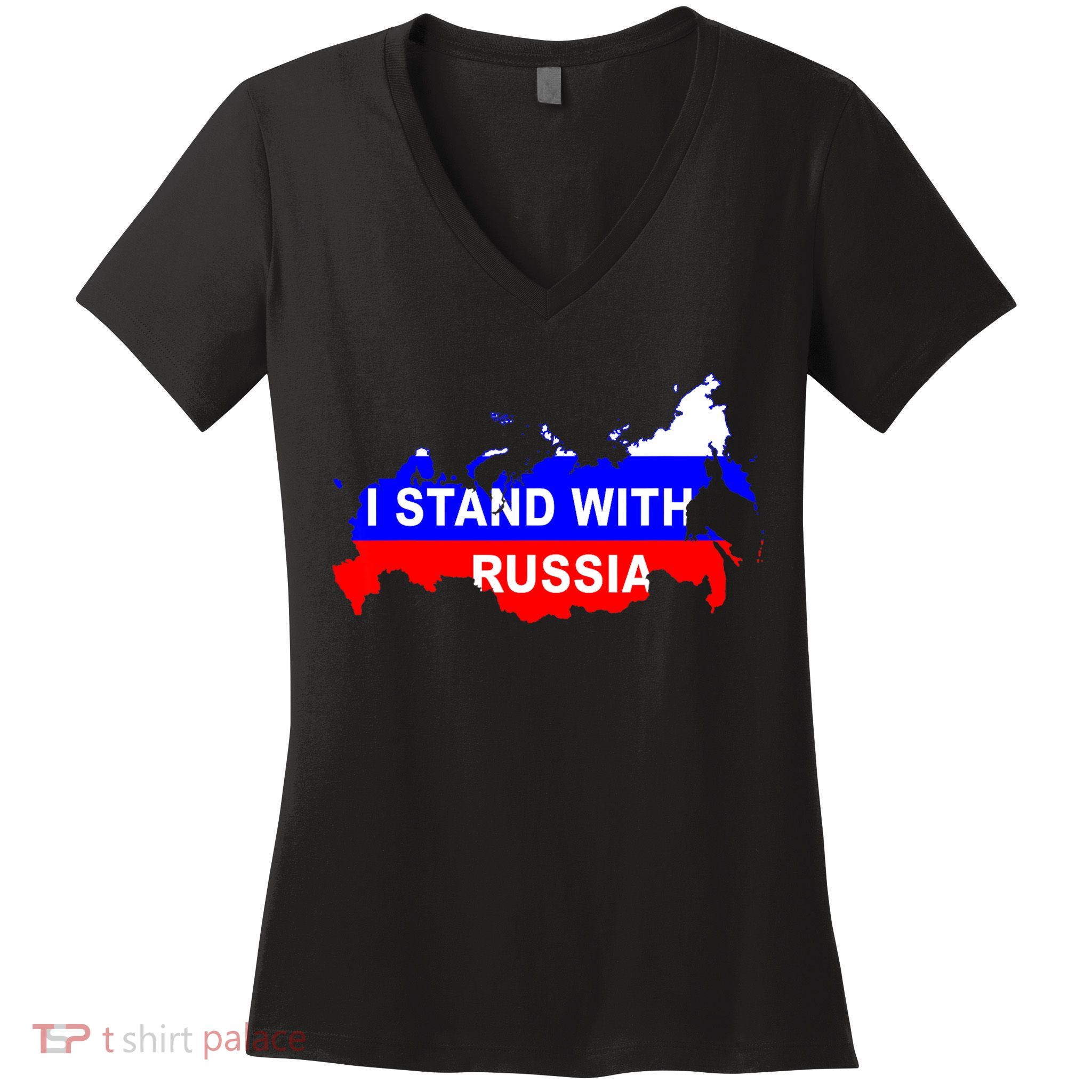 I Stand With Russia Support Russia Russian Flag Women's V-Neck T-Shirt