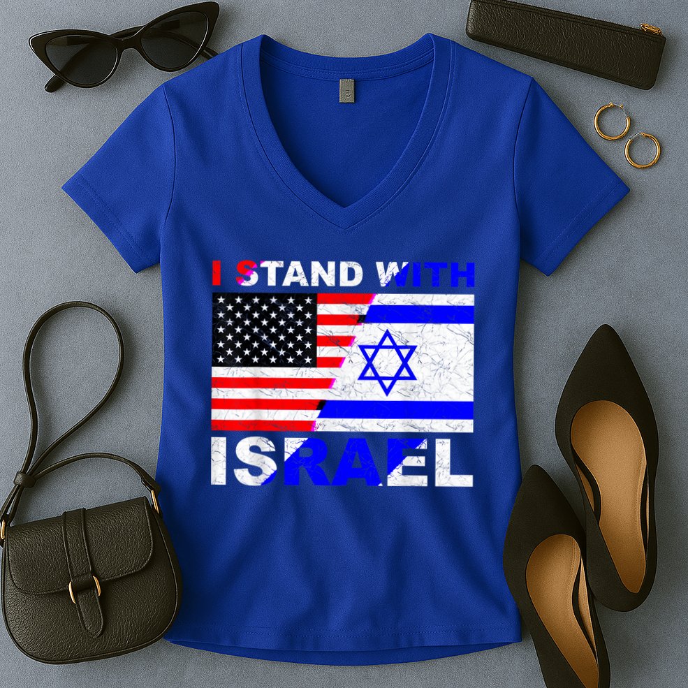 I Stand With Israel Israeli Palestinian Conflict Pro Israel Women's V-Neck T-Shirt