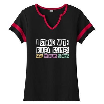 I Stand With Riley Gaines | Save Womens Sports Ladies Halftime Notch Neck Tee