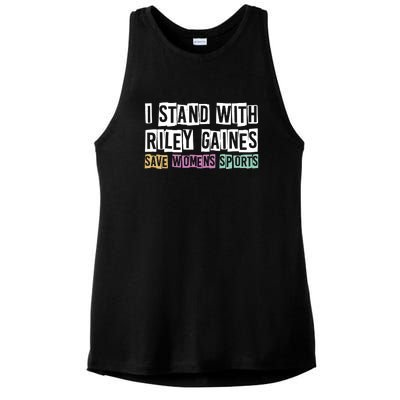 I Stand With Riley Gaines | Save Womens Sports Ladies PosiCharge Tri-Blend Wicking Tank