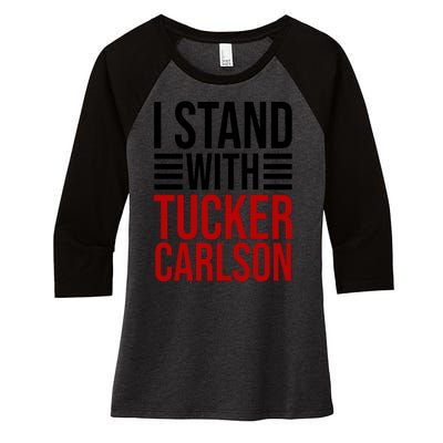 I Stand With Tucker Carlson Political Women's Tri-Blend 3/4-Sleeve Raglan Shirt