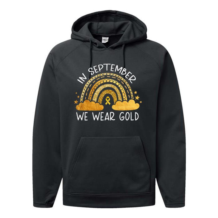 In September We Wear Gold Childhood Cancer Awareness Rainbow Performance Fleece Hoodie