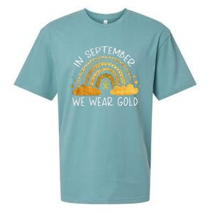 In September We Wear Gold Childhood Cancer Awareness Rainbow Sueded Cloud Jersey T-Shirt