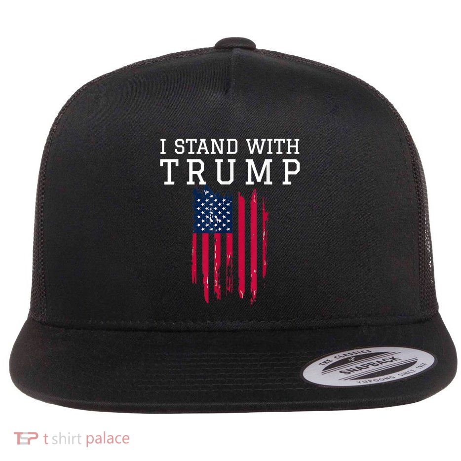 I Stand With Trump Pro Trump Supporter Vintage America Flag Flatbill Hat