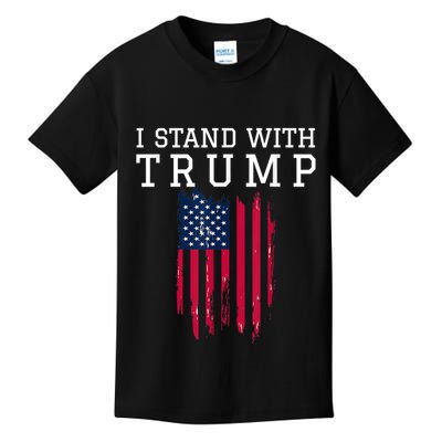 I Stand With Trump Pro Trump Supporter Vintage America Flag Kids T-Shirt