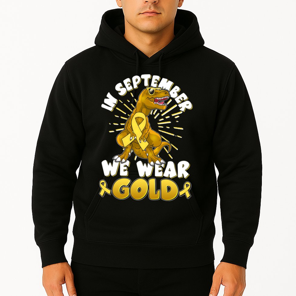 In September We Wear Gold Trex Dinosaur Childhood Cancer Awareness Hoodie