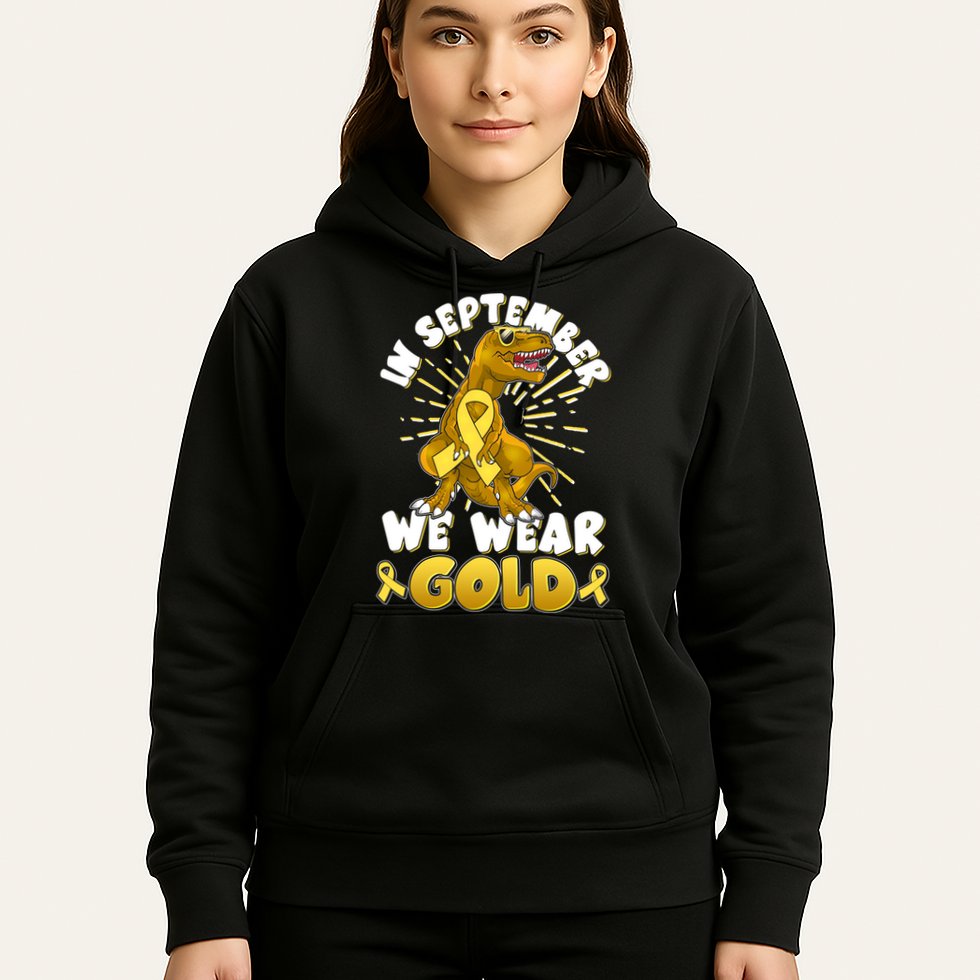 In September We Wear Gold Trex Dinosaur Childhood Cancer Awareness Hoodie