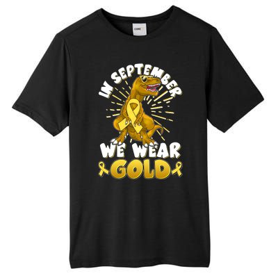 In September We Wear Gold Trex Dinosaur Childhood Cancer Awareness Tall Fusion ChromaSoft Performance T-Shirt