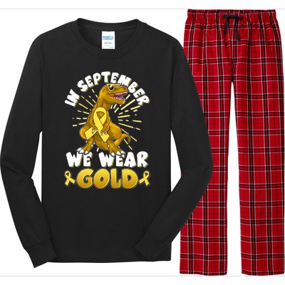 In September We Wear Gold Trex Dinosaur Childhood Cancer Awareness Long Sleeve Pajama Set