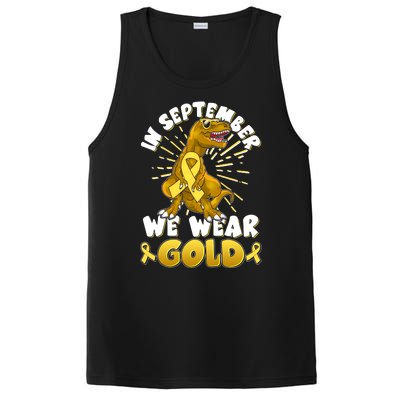 In September We Wear Gold Trex Dinosaur Childhood Cancer Awareness PosiCharge Competitor Tank