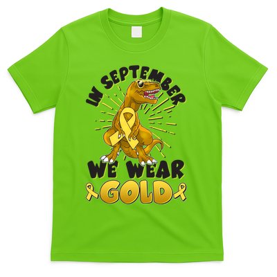 In September We Wear Gold Trex Dinosaur Childhood Cancer Awareness T-Shirt