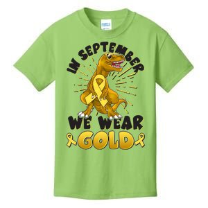 In September We Wear Gold Trex Dinosaur Childhood Cancer Awareness Kids T-Shirt