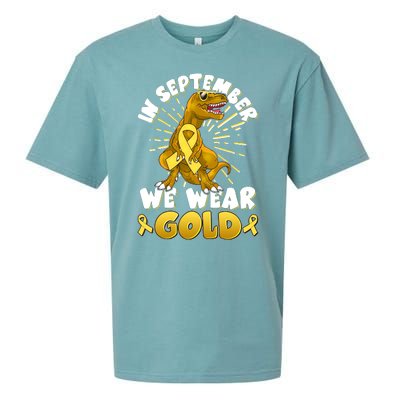 In September We Wear Gold Trex Dinosaur Childhood Cancer Awareness Sueded Cloud Jersey T-Shirt