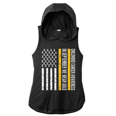 In September We Wear Gold Childhood Cancer Awareness Flag Ladies PosiCharge Tri-Blend Wicking Draft Hoodie Tank