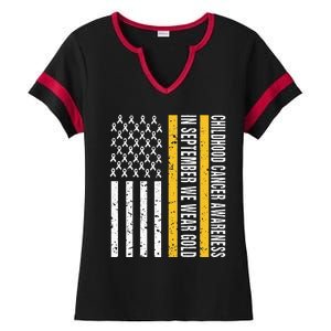 In September We Wear Gold Childhood Cancer Awareness Flag Ladies Halftime Notch Neck Tee