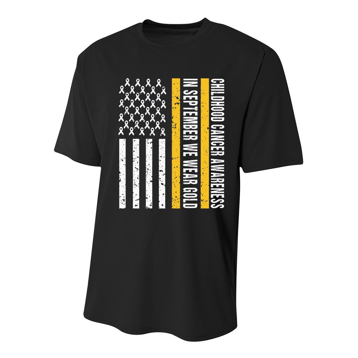 In September We Wear Gold Childhood Cancer Awareness Flag Youth Performance Sprint T-Shirt