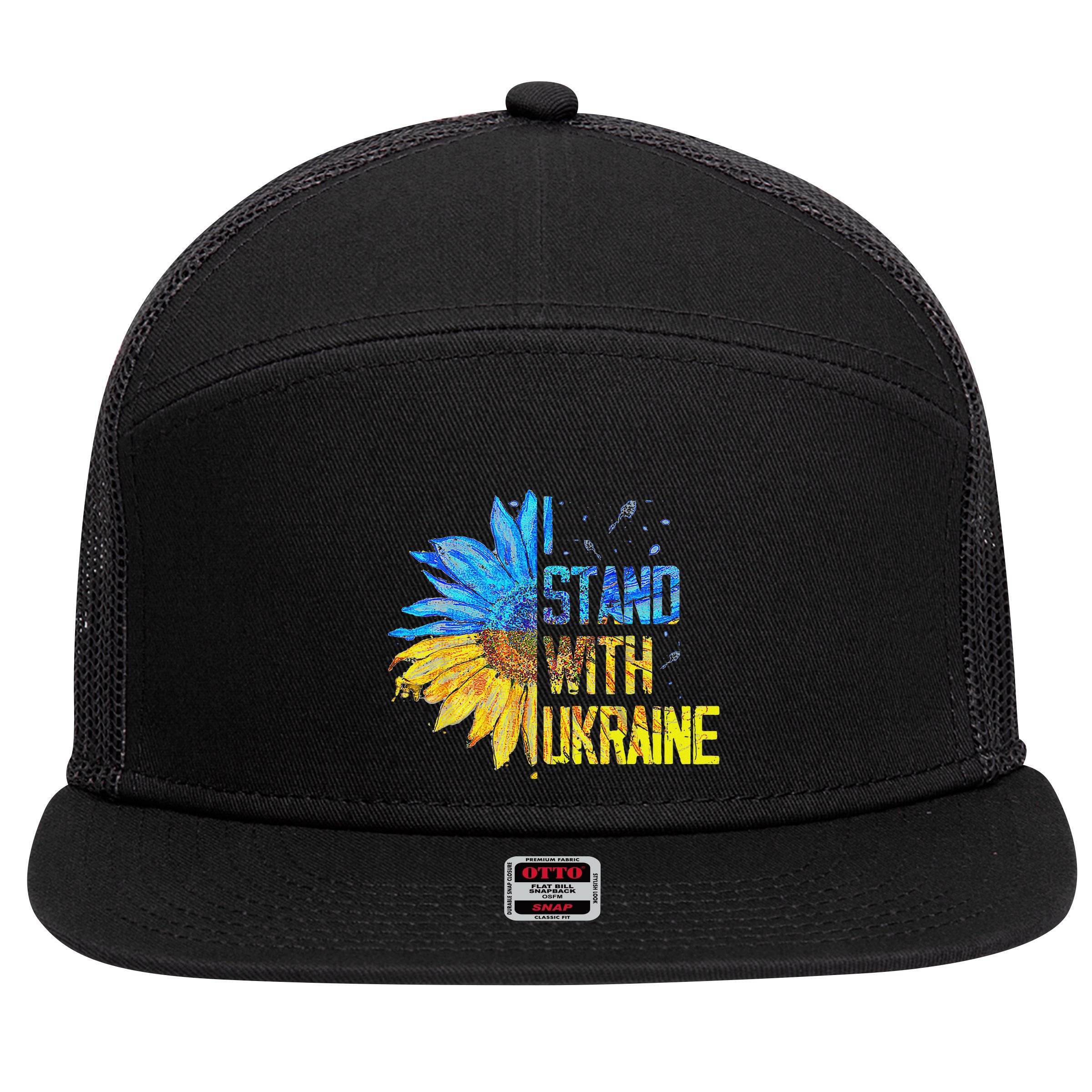 I Stand With Ukraine 2025 Ukrainian Flag Free Ukraine 7 Panel Mesh Trucker Snapback Hat
