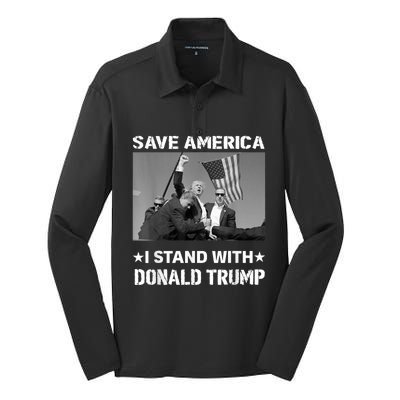 I Stand With Donald Trump I Protect Trump Save America Silk Touch Performance Long Sleeve Polo