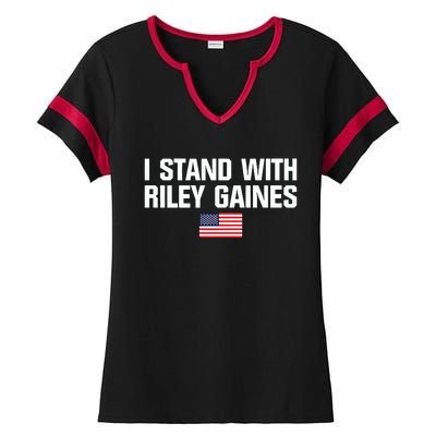 I Stand With Riley Gaines US Swimmer Save Womens Sports American Flag Ladies Halftime Notch Neck Tee