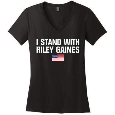 I Stand With Riley Gaines US Swimmer Save Womens Sports American Flag Women's V-Neck T-Shirt