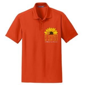 In September Wear Gold Childhood Cancer Awareness Sunflower Dry Zone Grid Polo