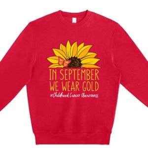 In September Wear Gold Childhood Cancer Awareness Sunflower Premium Crewneck Sweatshirt