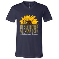 In September Wear Gold Childhood Cancer Awareness Sunflower V-Neck T-Shirt