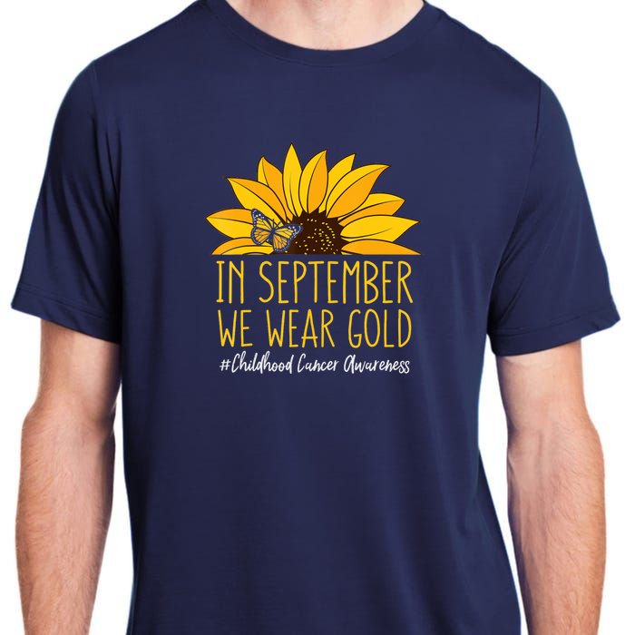 In September Wear Gold Childhood Cancer Awareness Sunflower Adult ChromaSoft Performance T-Shirt