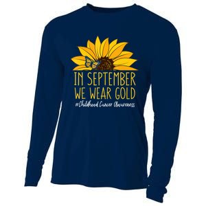 In September Wear Gold Childhood Cancer Awareness Sunflower Cooling Performance Long Sleeve Crew