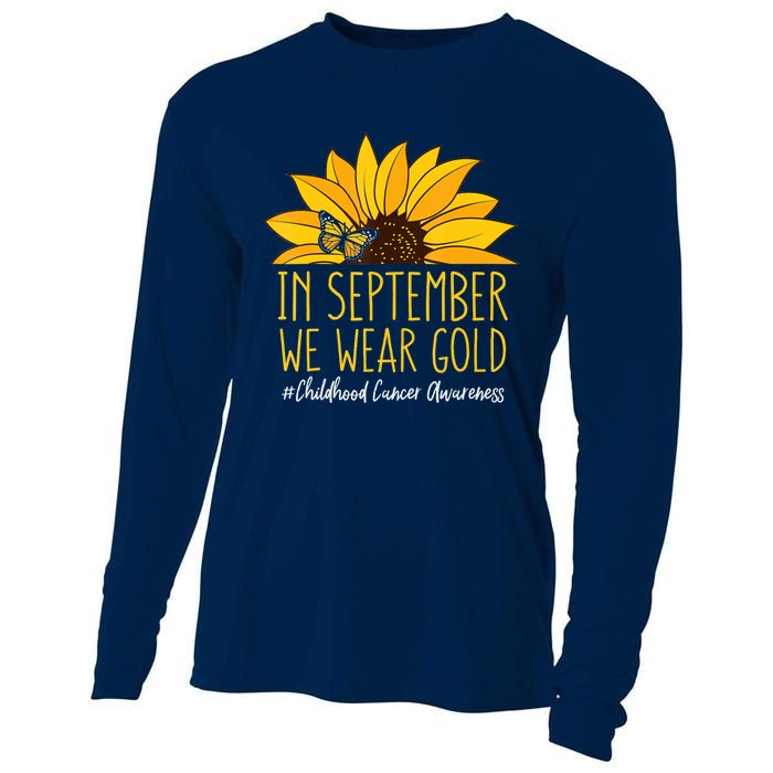 In September Wear Gold Childhood Cancer Awareness Sunflower Cooling Performance Long Sleeve Crew