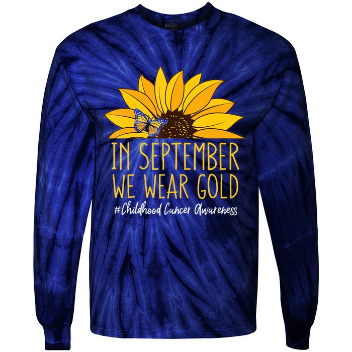 In September Wear Gold Childhood Cancer Awareness Sunflower Tie-Dye Long Sleeve Shirt