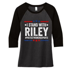 I Stand With Riley Gaines #ProtectWomensSports Women's Tri-Blend 3/4-Sleeve Raglan Shirt