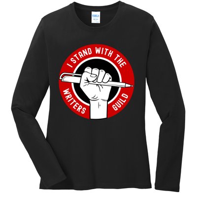 I Stand With Writers Guild On Strike Wga Strike Ladies Long Sleeve Shirt