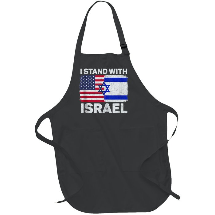 I Stand with Israel USA American Flag with Israel Flag Full-Length Apron With Pockets