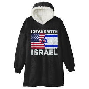 I Stand with Israel USA American Flag with Israel Flag Hooded Wearable Blanket