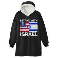 I Stand with Israel USA American Flag with Israel Flag Hooded Wearable Blanket